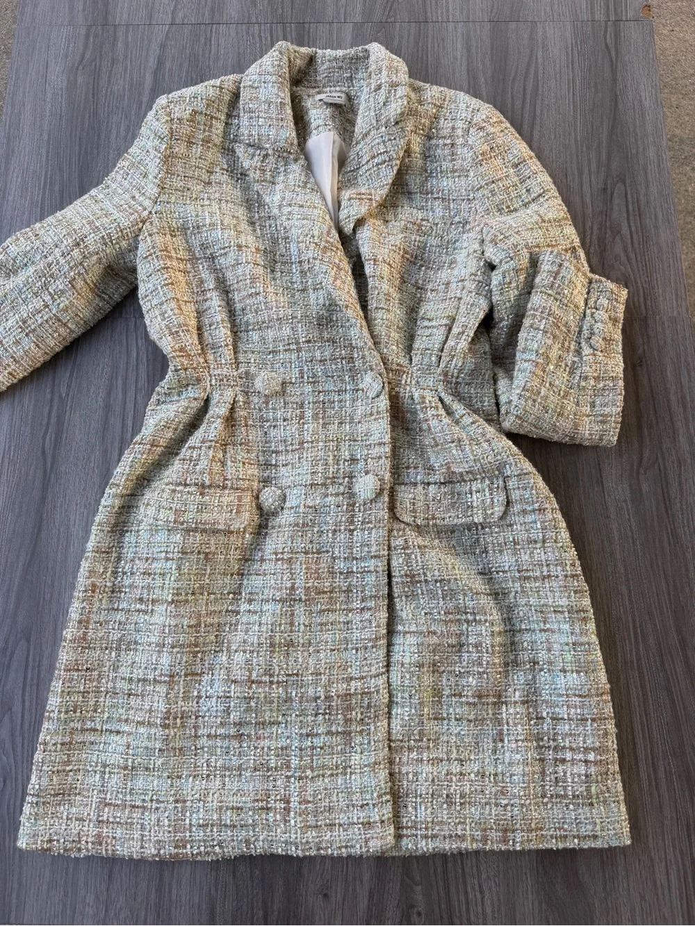 Jason Wu Metallic Tweed Blazer Dress Small Pastel Boucle Double Breasted Jacket